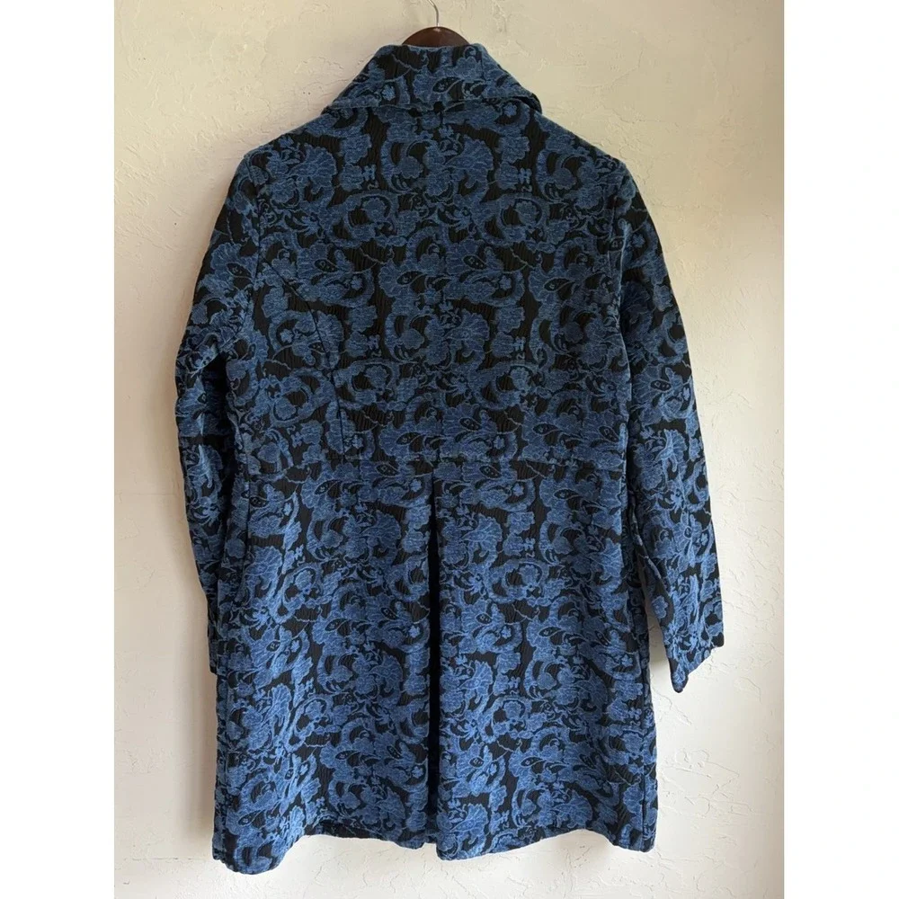 Vintage CMC Blue Floral Tapestry Jacquard Coat M Maximalist Boho Brocade Retro